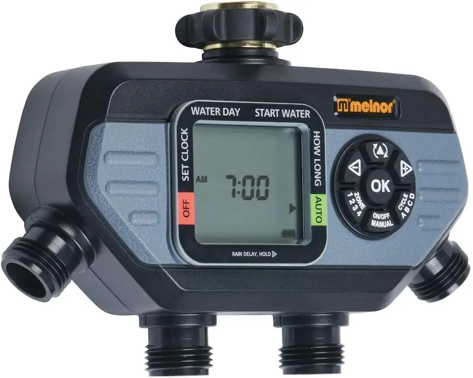 

Digital Water Hose Timer with 4 Zones, Black/Gray Color for Efficient Garden Irrigation