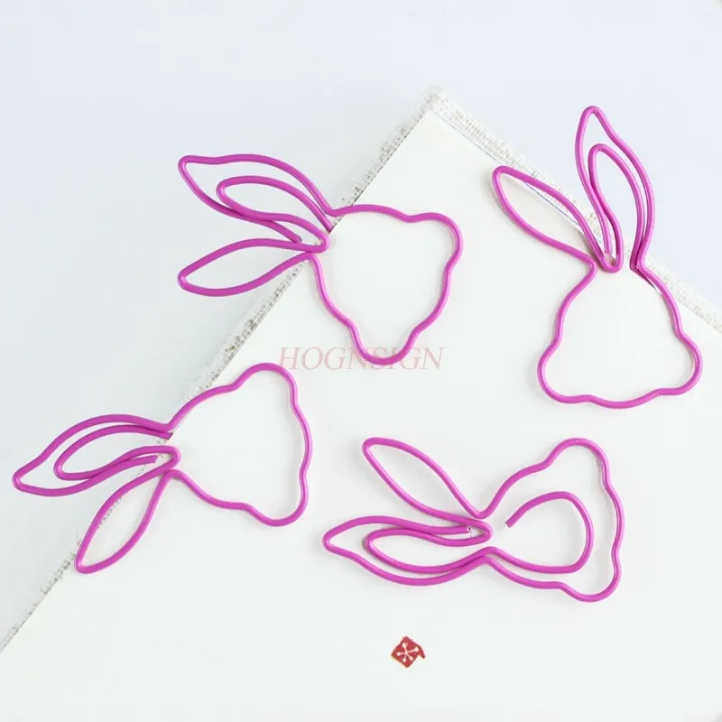 12pcs Rose Red Jade Rabbit Paper Clips Animal Cartoon Creative Paper Clips Shaping Pins