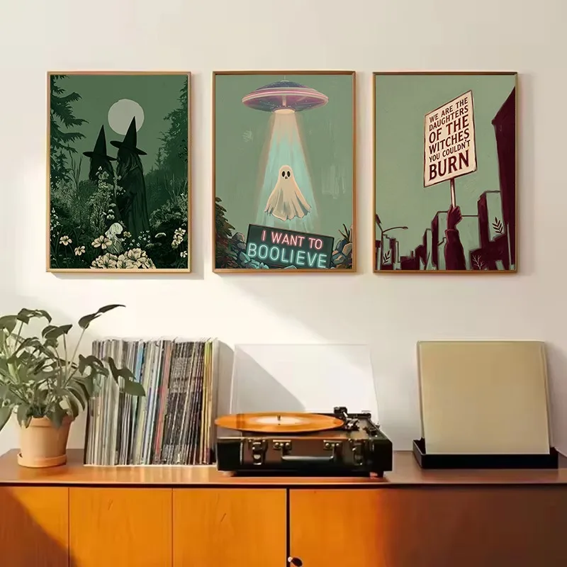 Vintage Witch Magical Apothecary Witch Mystical Potion Ghost Abduction Poster Canvas Painting Wall Art Pictures Home Decor