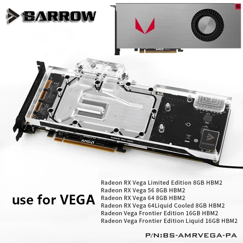 BARROW blocco scheda grafica Full Cover uso per AMD Radeon RX VEGA 64/versione pubblica VEGA 56 Frontier GPU radiatore blocco rame