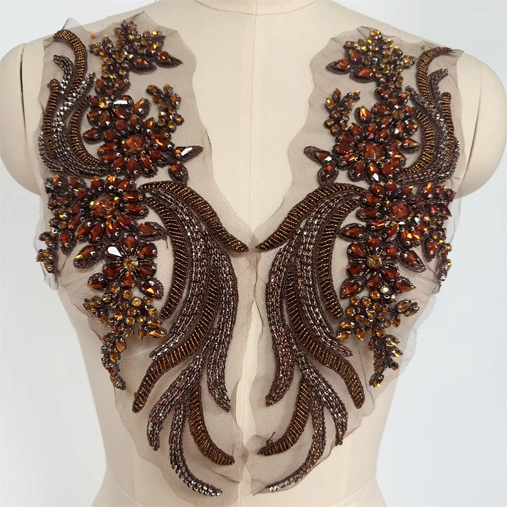 Handgenähte Netzstoff-Phönixschwanz-Stickerei passend zu floralem Kleid, Accessoires, Glasrhinestone, Hochzeitsschmuck, DIY-Zubehör.