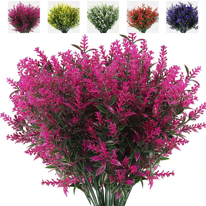 8pcs Faux UV Resistant Fake Flowers Artificial Plants Plastic Decor Outdoor Plastic lavender fake flower wedding Accessories