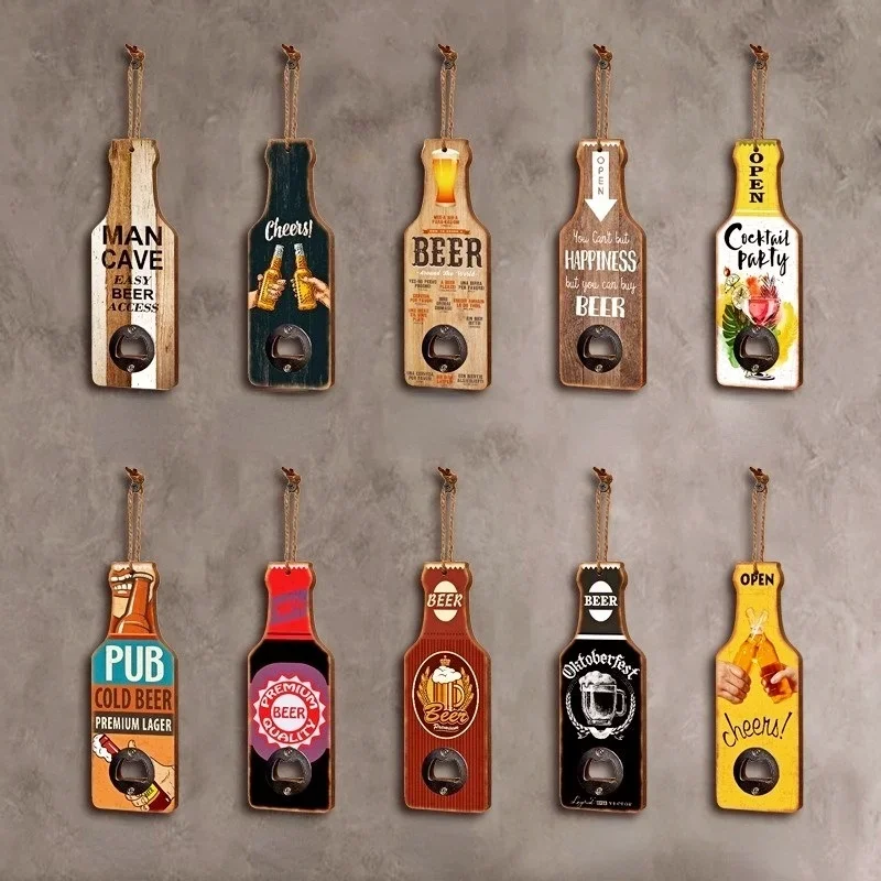 Bar Accessories Wall Hanging Beer Opener Decoration Pendant Retro Bottle Openers Tools Cafe Restaurant Home Wall Decor Gadgets