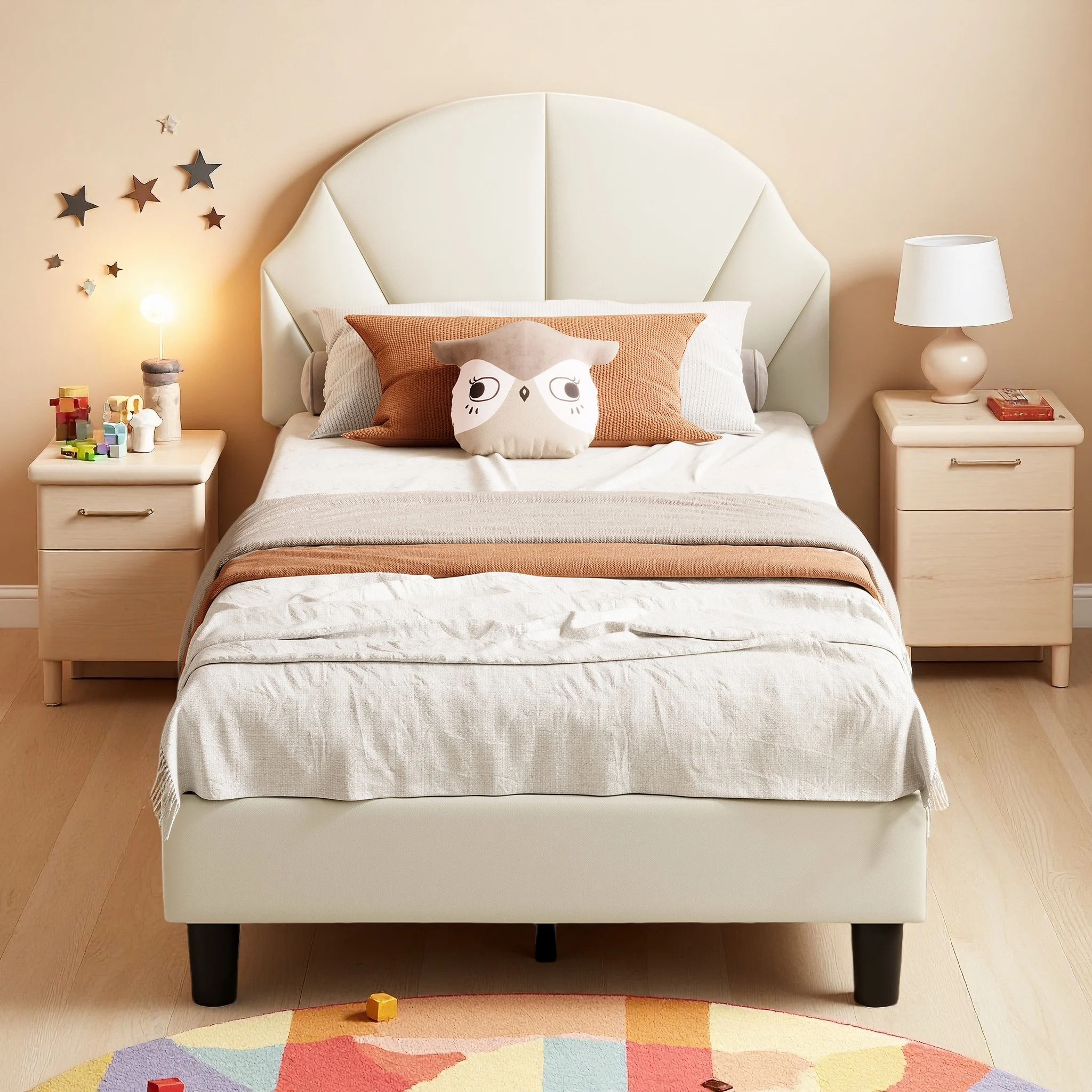 Cama infantil 90 x 190 / 90x200 cm, Cama individual para niños y niñas, Cama juvenil, Láminas de madera, Material de terciopelo