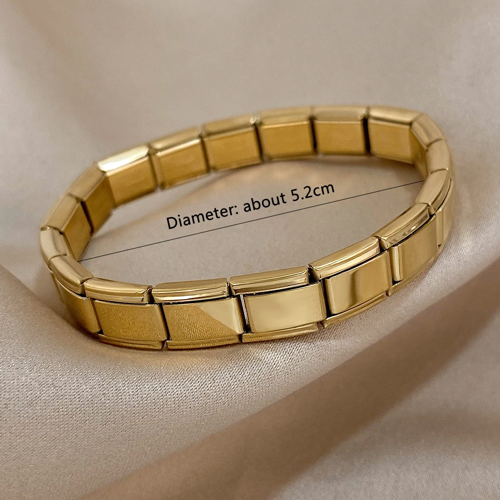 Gold Color Square Tightness Elastic Stainless Steel Bracelet Bangle for Women New Vintage Waterproof Jewelry Gifts Accessories