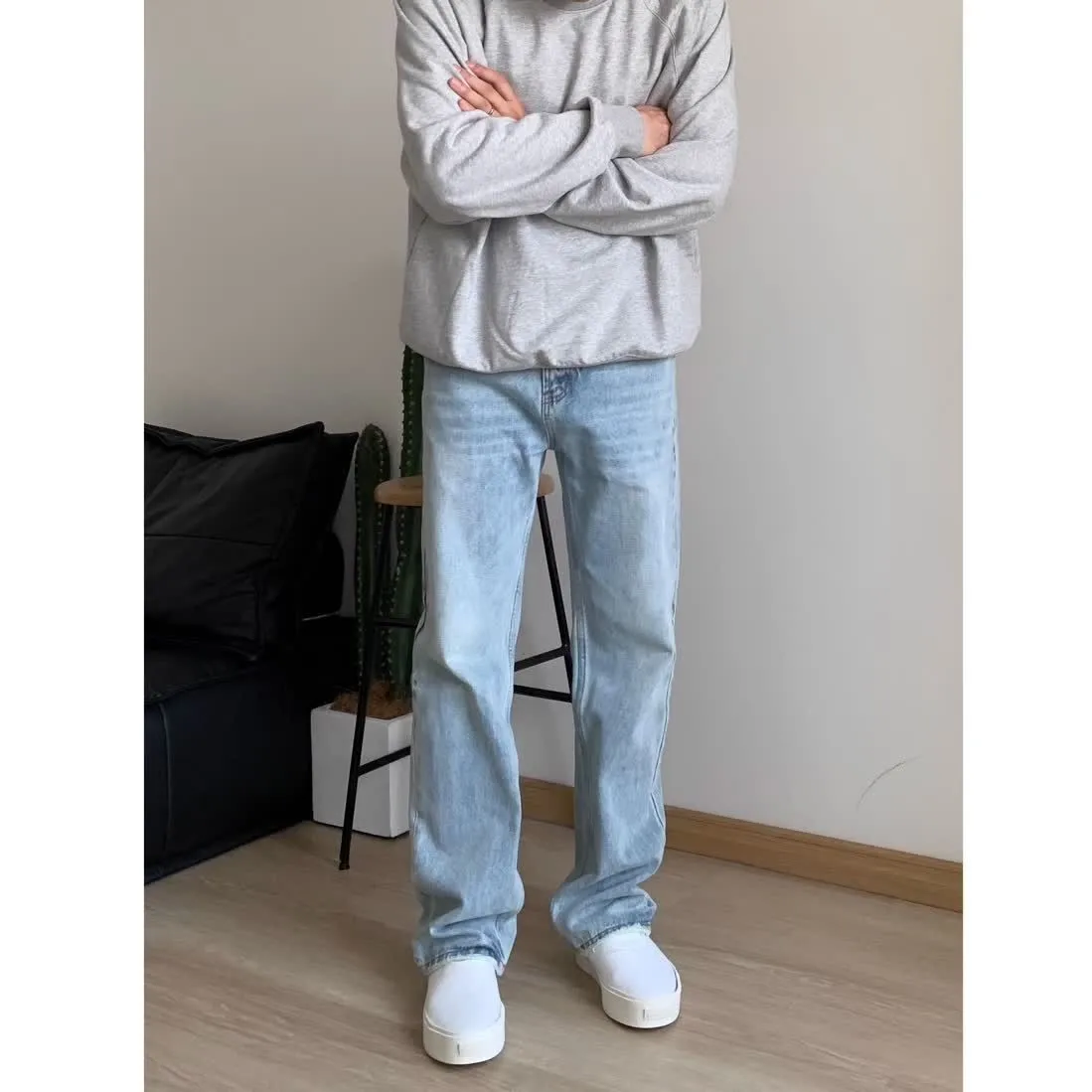 

American Retro Cleafit Light Blue Slimming Simple Jeans Loose Drape Versatile Casual Straight Leg Pants Breathable Standard Fit