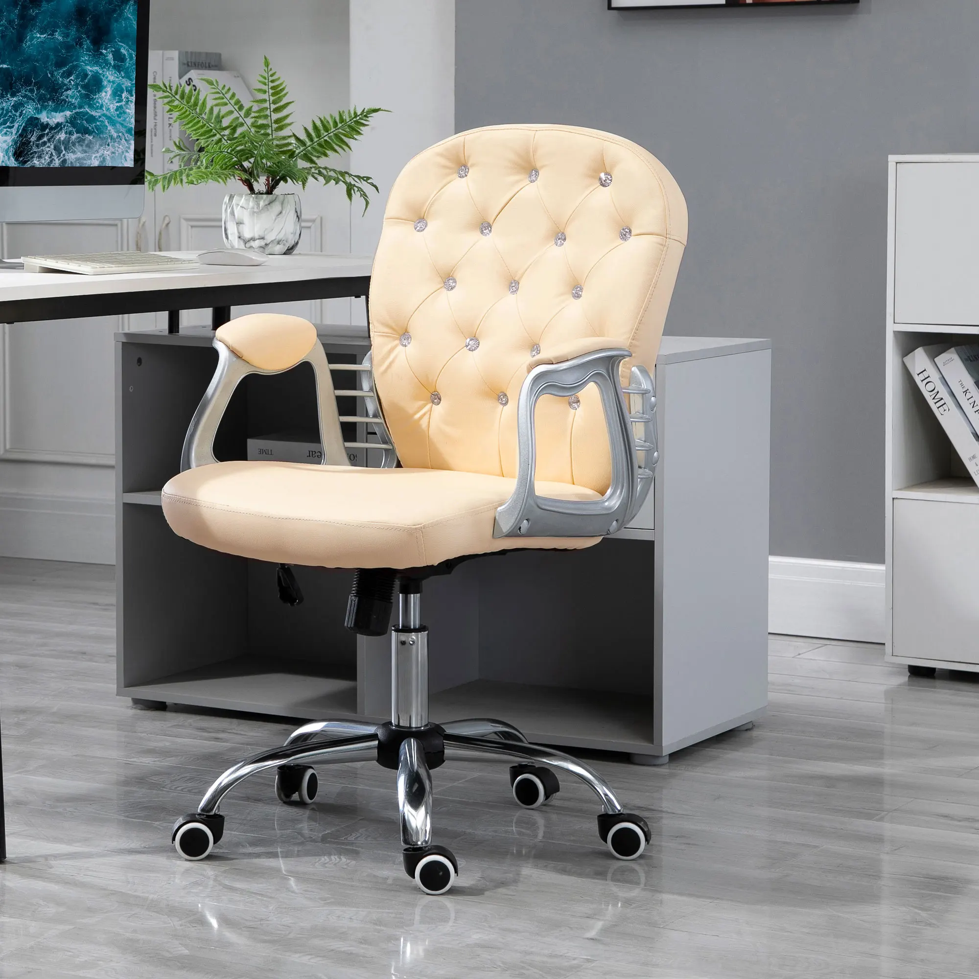 Vinsetto Pu Leather Home Office Chair, Button Tufted Desk Chair with Padded Armrests, Adjustable Height and Swivel Wheels