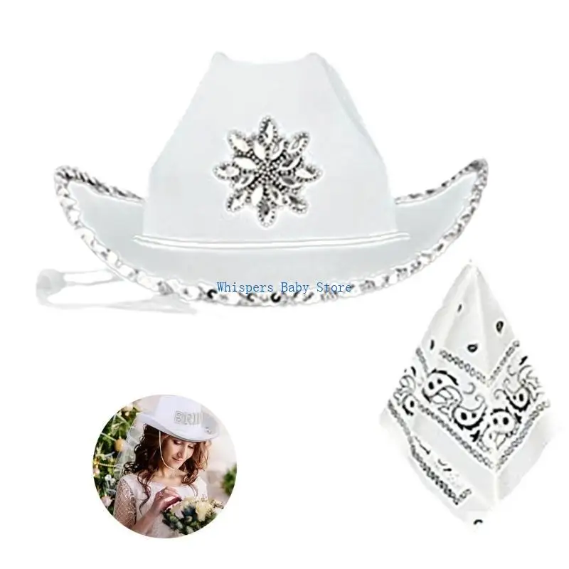 U90E 2pcs/pack Carnivals Cowgirl Hat with Cashew Kerchiefs Set for Masquerades Wear