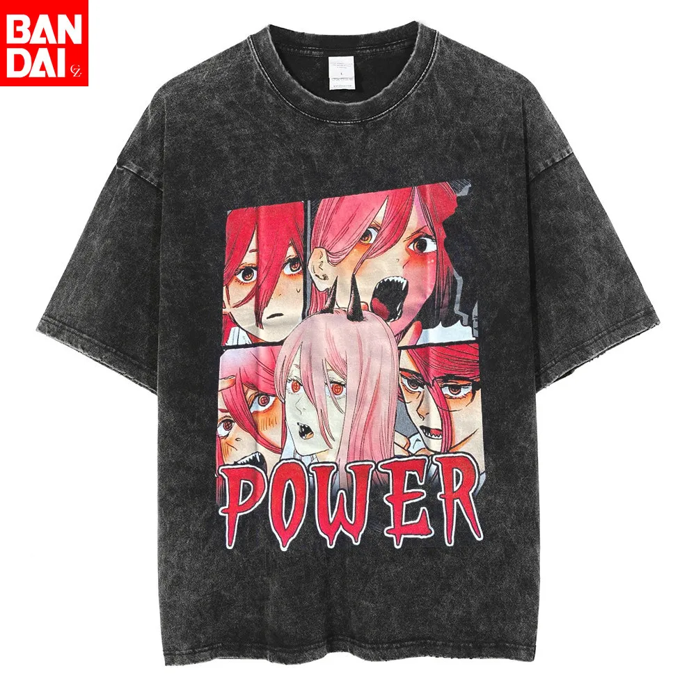 

Chainsaw Man Power Multi-panel Manga Print Vintage Washed T 2026 Summer Oversized Streetwear Anime Graphic Tee for Men Women
