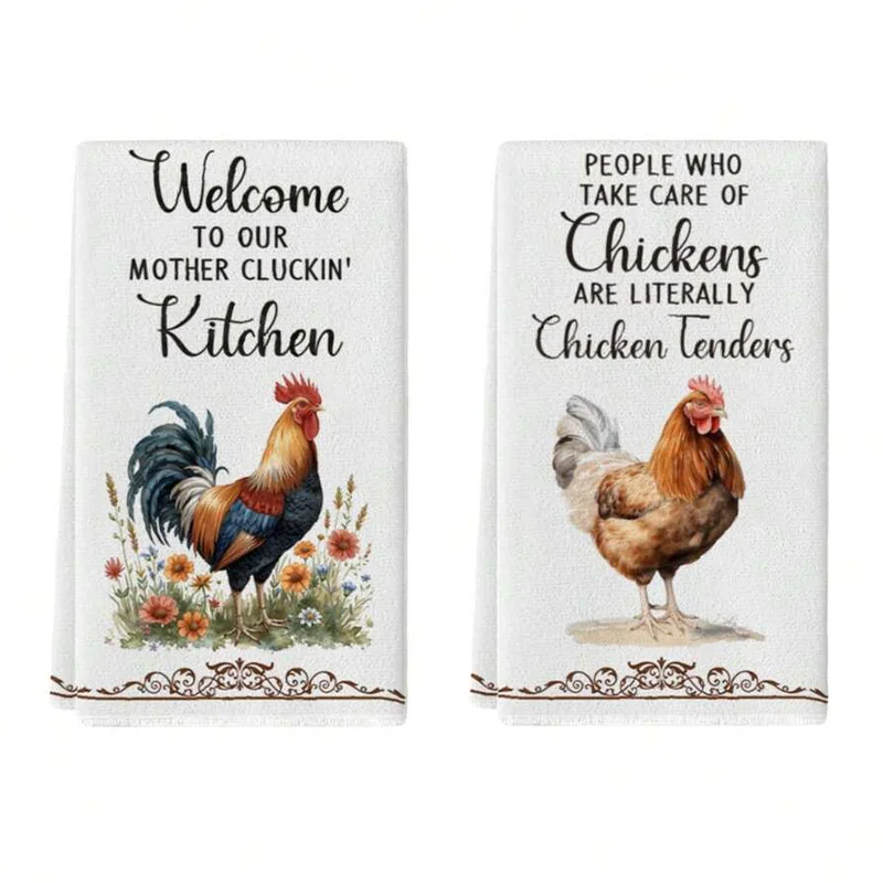 2 piezas, divertidas toallas de cocina con diseño de gallo, juego de toallas de 40 cm x 60 cm, paño de limpieza suave súper absorbente, paño de cocina para cocinar y hornear, toalla de mano, paño de limpieza, paño para platos, decoración de cocina, decora