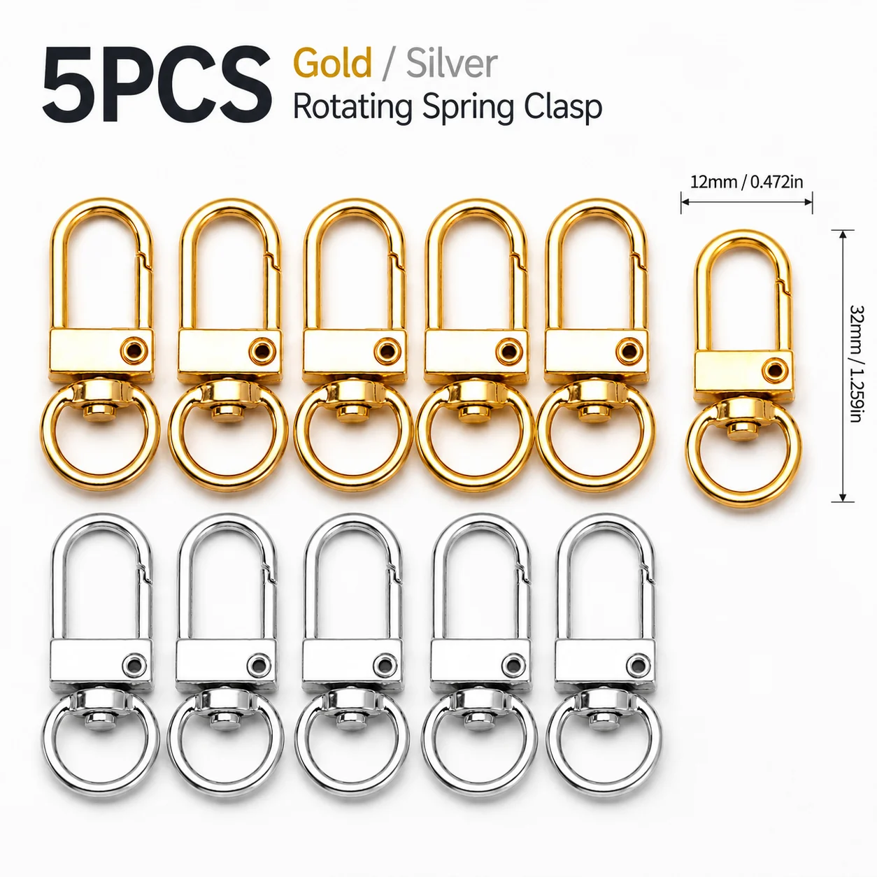 5Pcs D Shape Swivel Snap Hooks 32*12mm Metal Lobster Clasp Clips DIY Jewelry Making Keychain Bag Pendant Accessories view 3