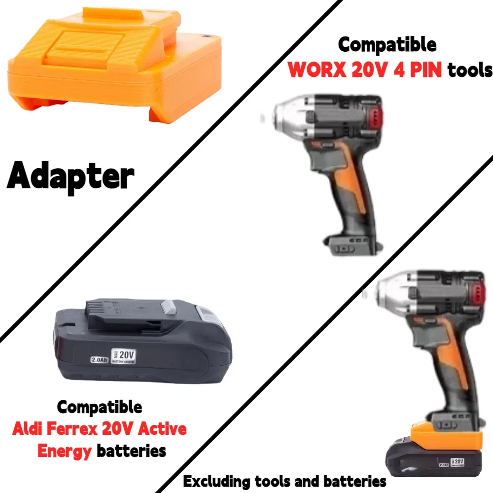 

For Aldi Ferrex 20V Li-ion Battery TO WORX 20V 4 PIN Cordless Electric Drill Tools Battery Adapter/Converter(Only Adapter)