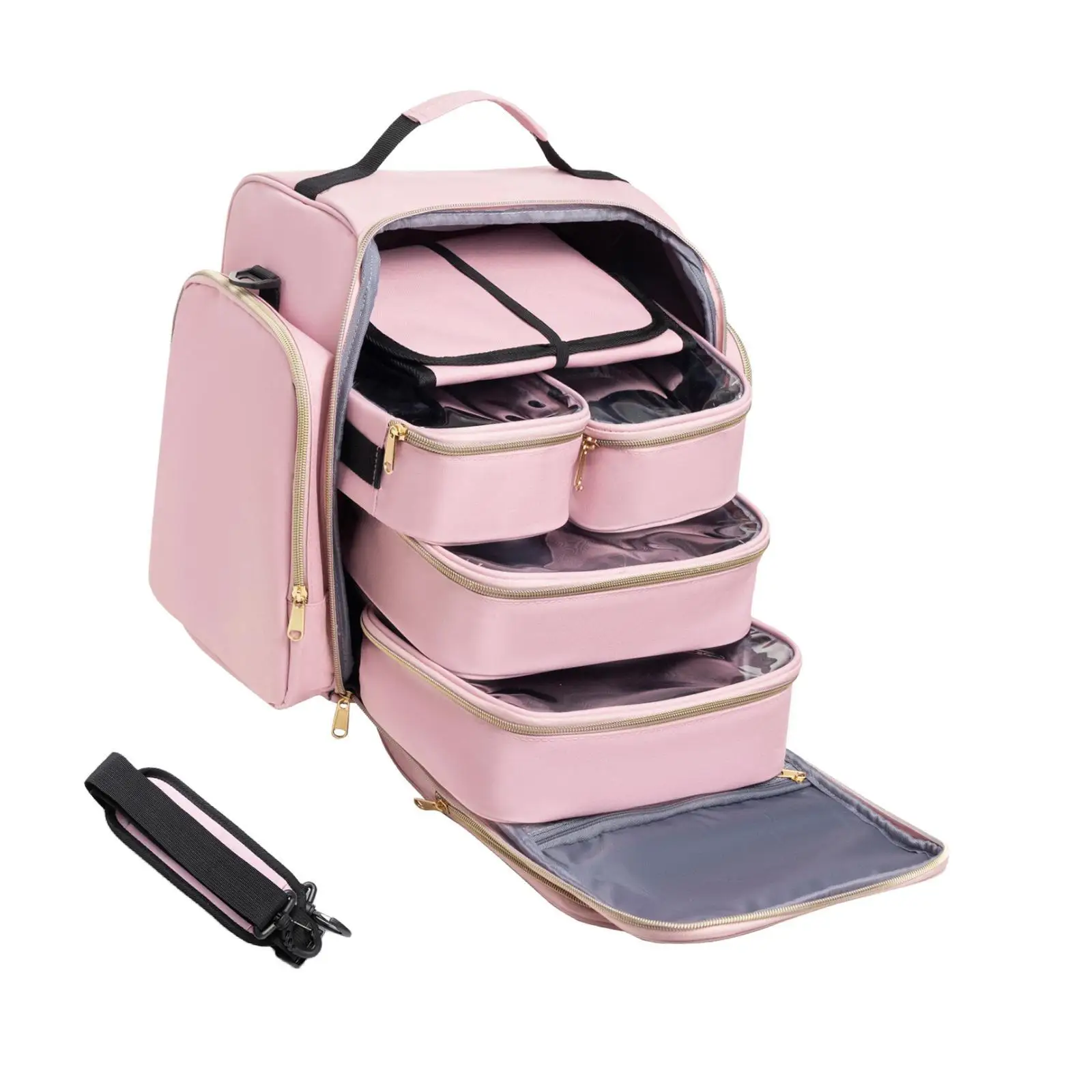 

Travel Makeup Bag Travel Essentials with Compartment Makeup Organizer for Hair Tools Grooming Set Brushes Cosmetics Stylist