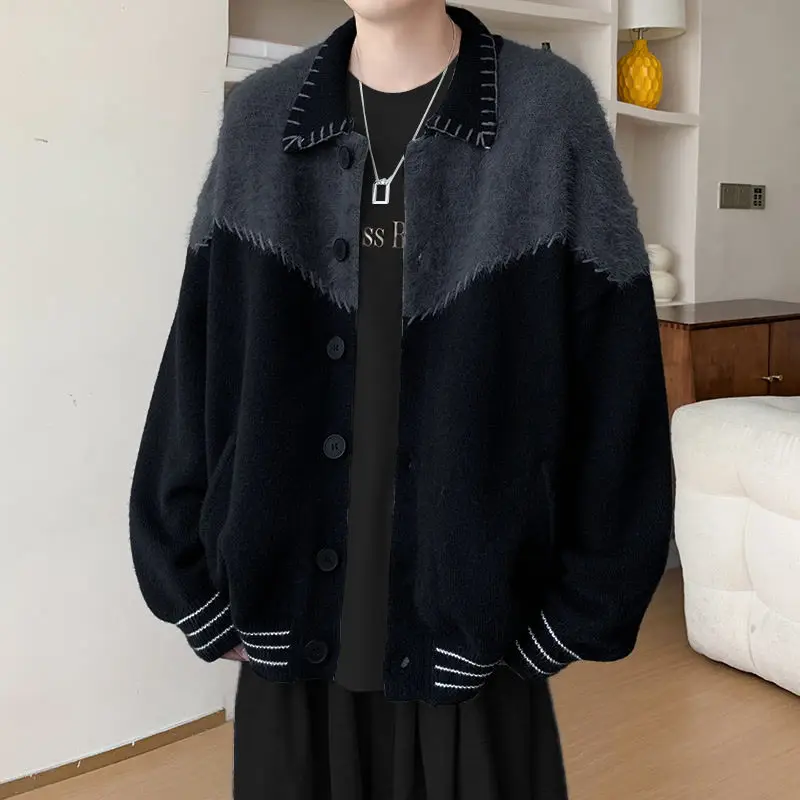 

Винтажный мужской вязаный кардиган большого размера - лоскутный свитер с цветными блоками, повседневная верхняя одежда в американском стиле в стиле ретро на весну/осень