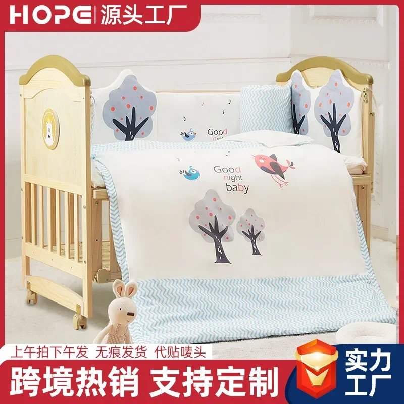 

Baby Crib Made of Solid Wood Multifunctional Cradle That Can Be Spliced Together European Style Baby Crib for Newborns