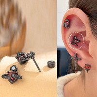 1PC Retro Black Snake Saturn Couple's Stud Earrings Titanium Steel Screw Earbone Cochlear Ear Nail Studs Punk Gothic Piercing