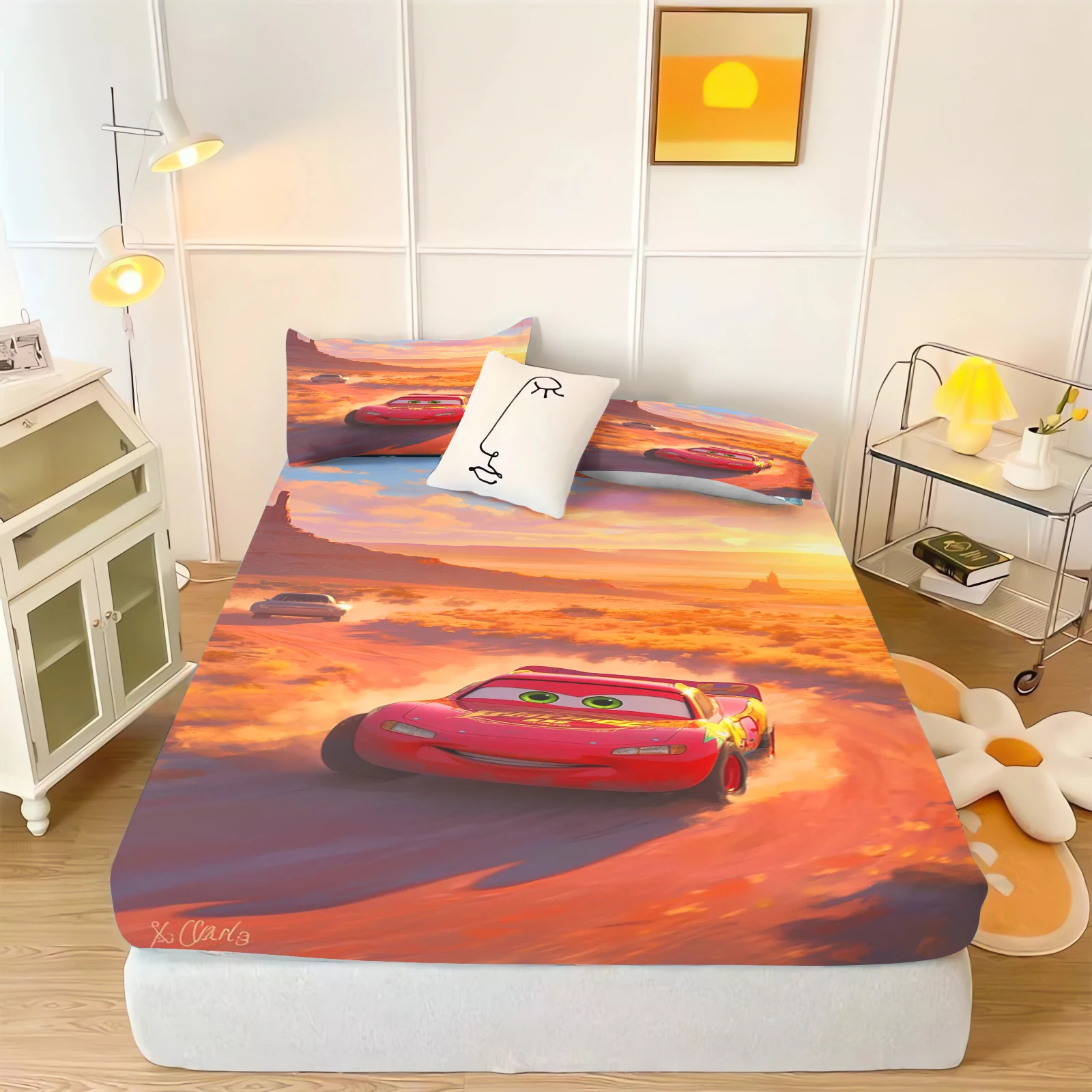 

Детская простыня McQueen с рисунком автомобиля, 100% полиэстер, детские эластичные простыни, мягкий чехол, дизайн с цифровой печатью, постельное белье для спальни