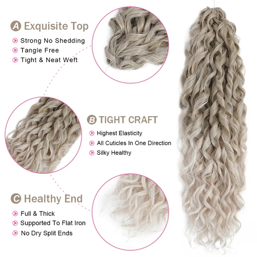 Imagen 2 del producto Jessica Hair-extensiones de cabello trenzado de fibra de alta temperatura, pelo rizado de ganchillo sintético ondulado profundo