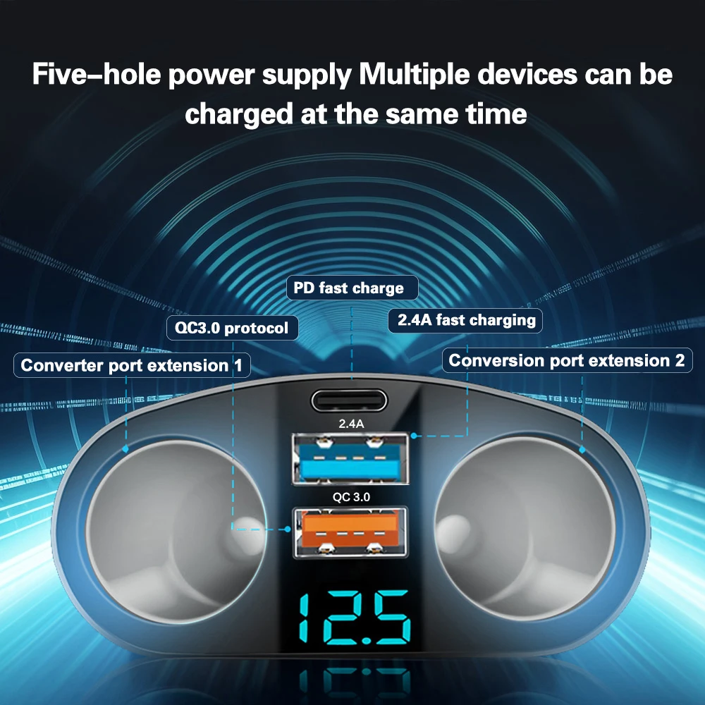 Dual USB Digital PD Car Charger Is Suitable for Charging Multiple Devices Simultaneously