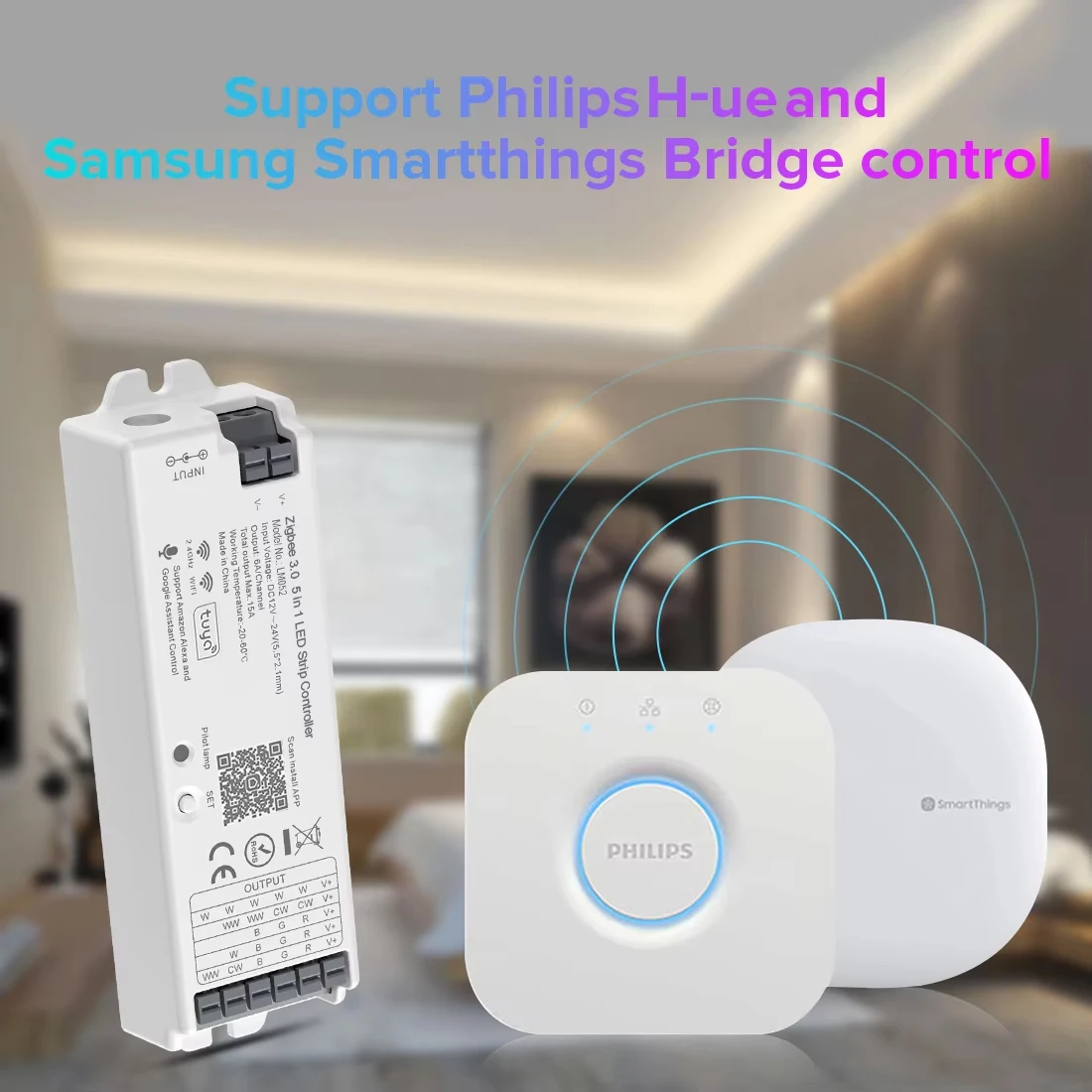 Zigbee 3.0 WiFi 2.4GHz LED Controller 5 in 1 Bridge Tuya Dual Mode Gateway Smart Things Alexa Google Assistance DC12V-24V