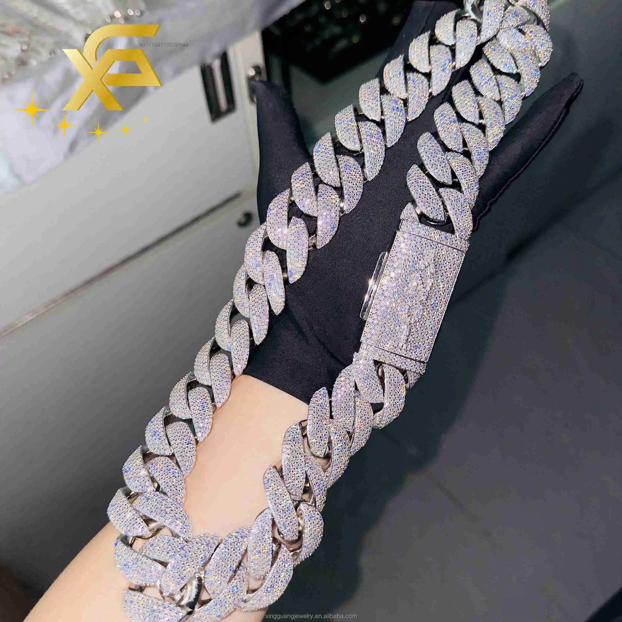 Heavy Big Size 30mm Iced Out Moissanite Cuban Chain 925 Silver Necklace for Men VVS Diamond Hip Hop Jewelry Cuban Link Chain，