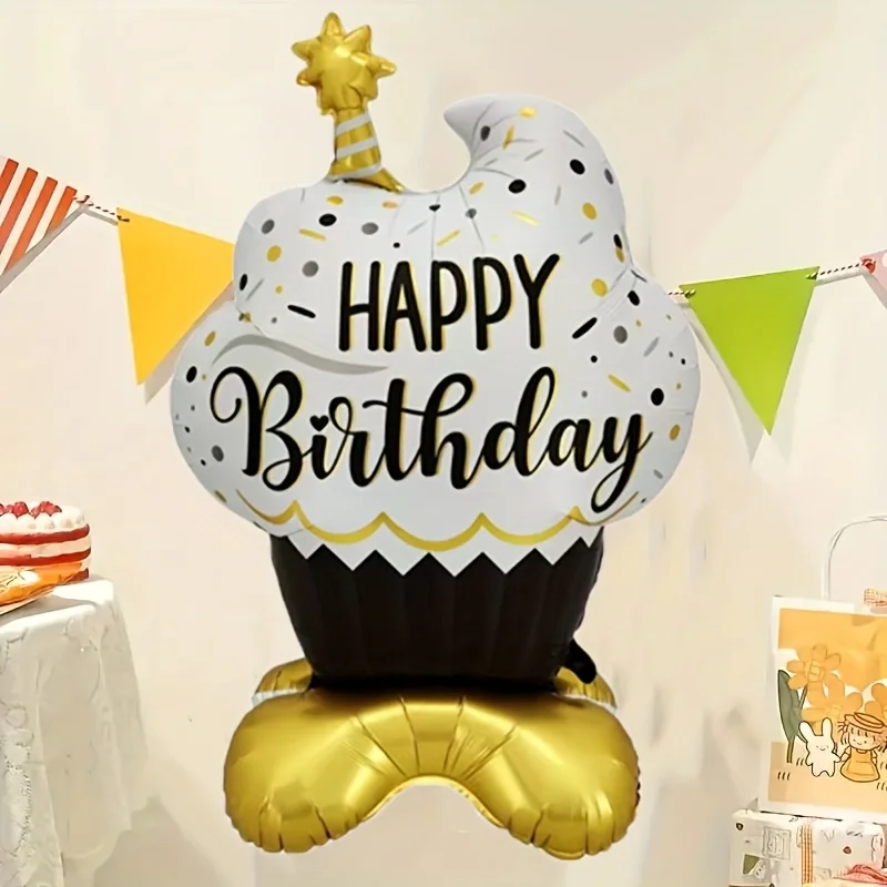 Ballon en Film d'aluminium pour gâteau d'anniversaire, 1 pièce, 52 pouces, noir et or, décoration de scène intérieure et extérieure pour fête d'anniversaire