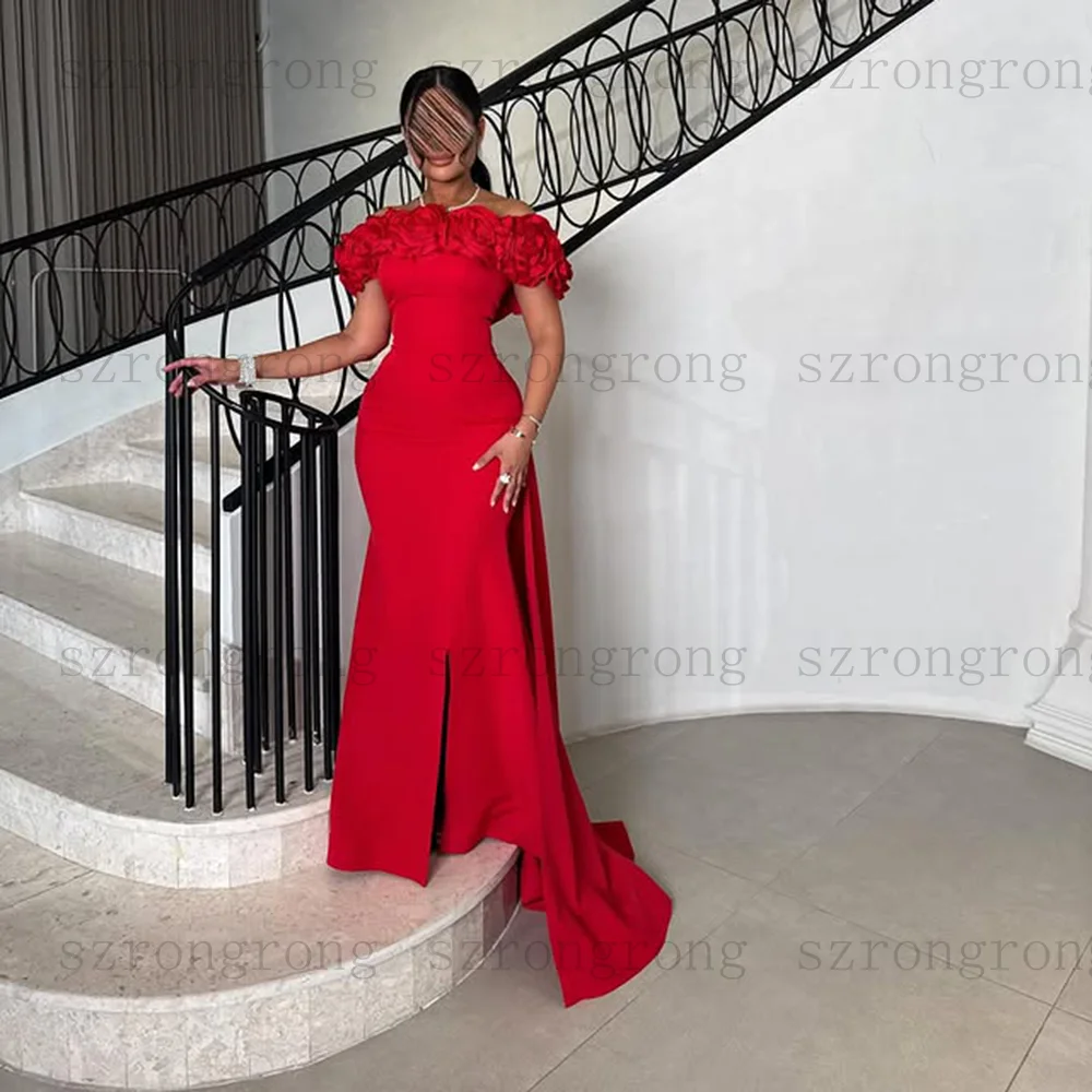 op maat gemaakte boothals zeemeermin avondjurken bloemen uit de schouder zijsplit vloerlengte galajurk lange verjaardagsfeestje jurk