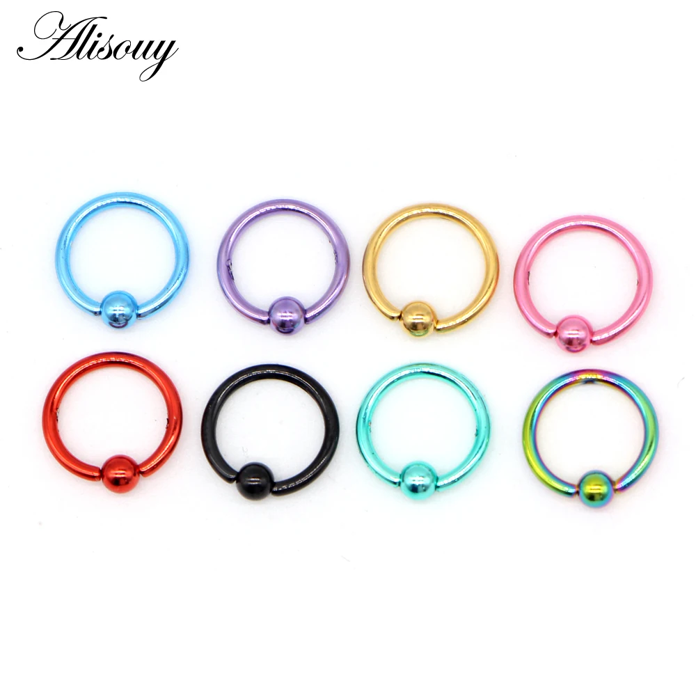 Alisouy 1PC Black Gold Color Stainless Steel Captive Bead Hoop Ring Lip Labret Nose Rings Body Piercing Jewelry 1.2*8*3mm