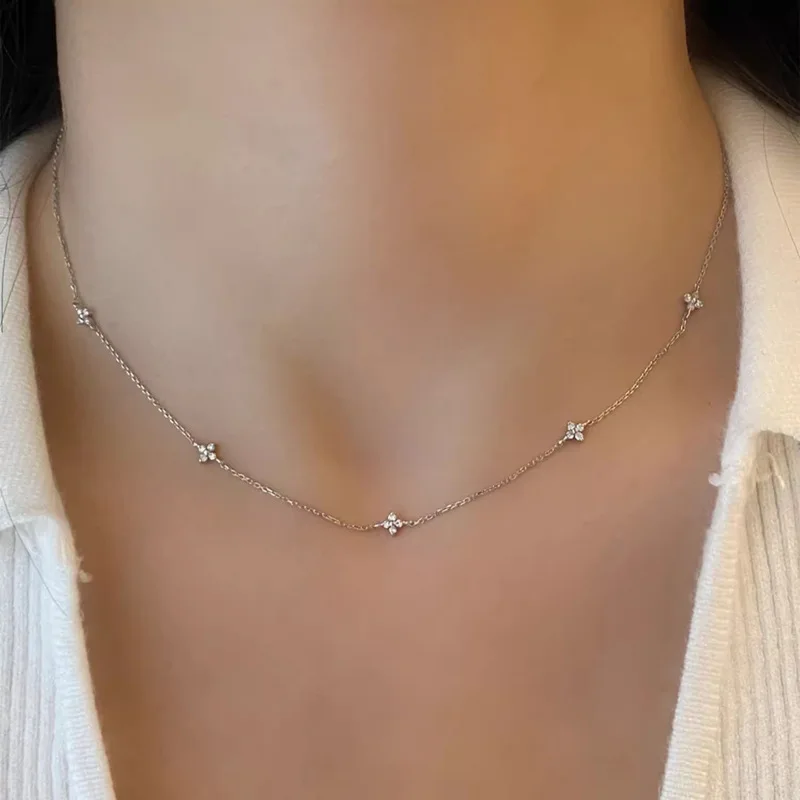 925 Sterling Silver Plated 18K Gold Sparkling Zircon Flower Necklace for Women  Exquisite Party Jewelry Gifts