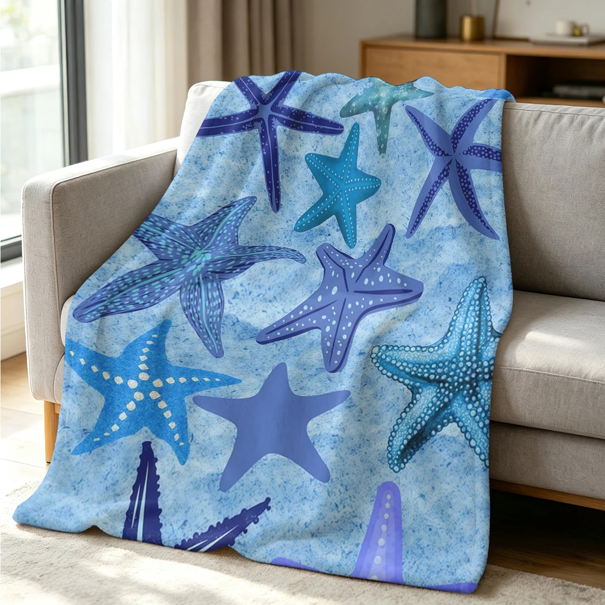 Sea Star Flannel Blanket Warm Soft Halloween Christmas Couch Warm Cozy Decorative Decor Gift for All Season