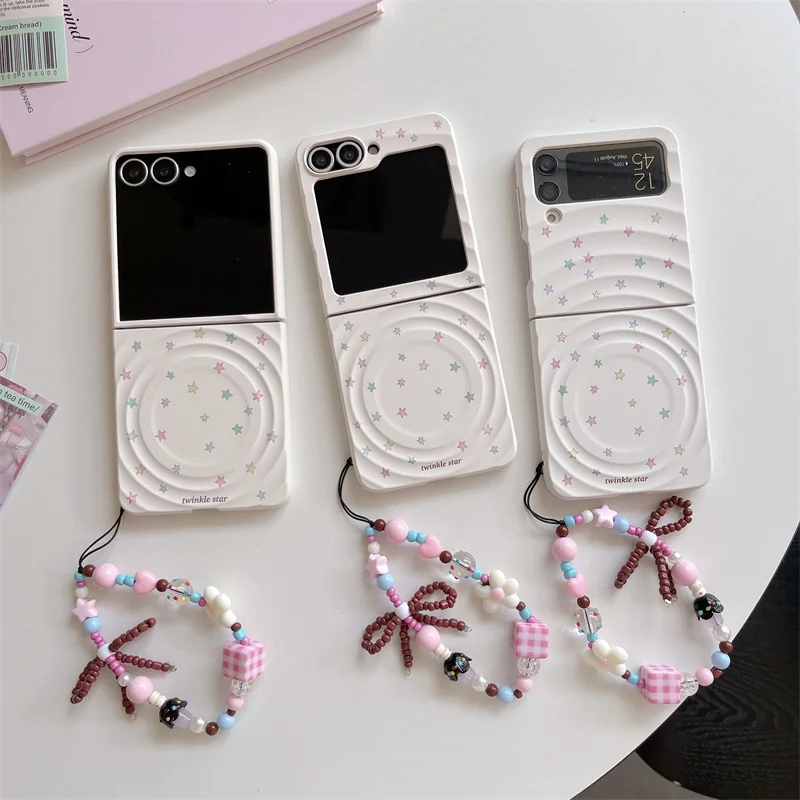 

Корейский милый магнитный чехол для телефона с маленькой звездой для Samsung Galaxy Z Flip 7 6 5 4 3 Flip6 Flip7 с цепочкой для чехлов Magsafe