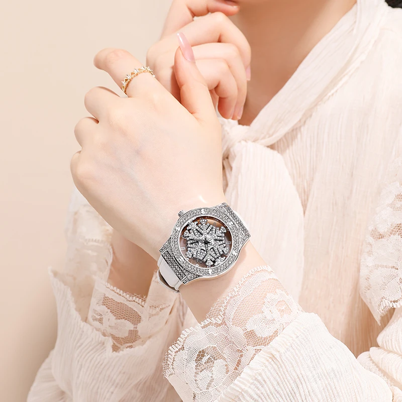 ROMITIME часы для женщин фэнтезийные снежинки вращающийся циферблат ремешок из телячьей кожи кварцевые водонепроницаемые женские наручные часы для подарков