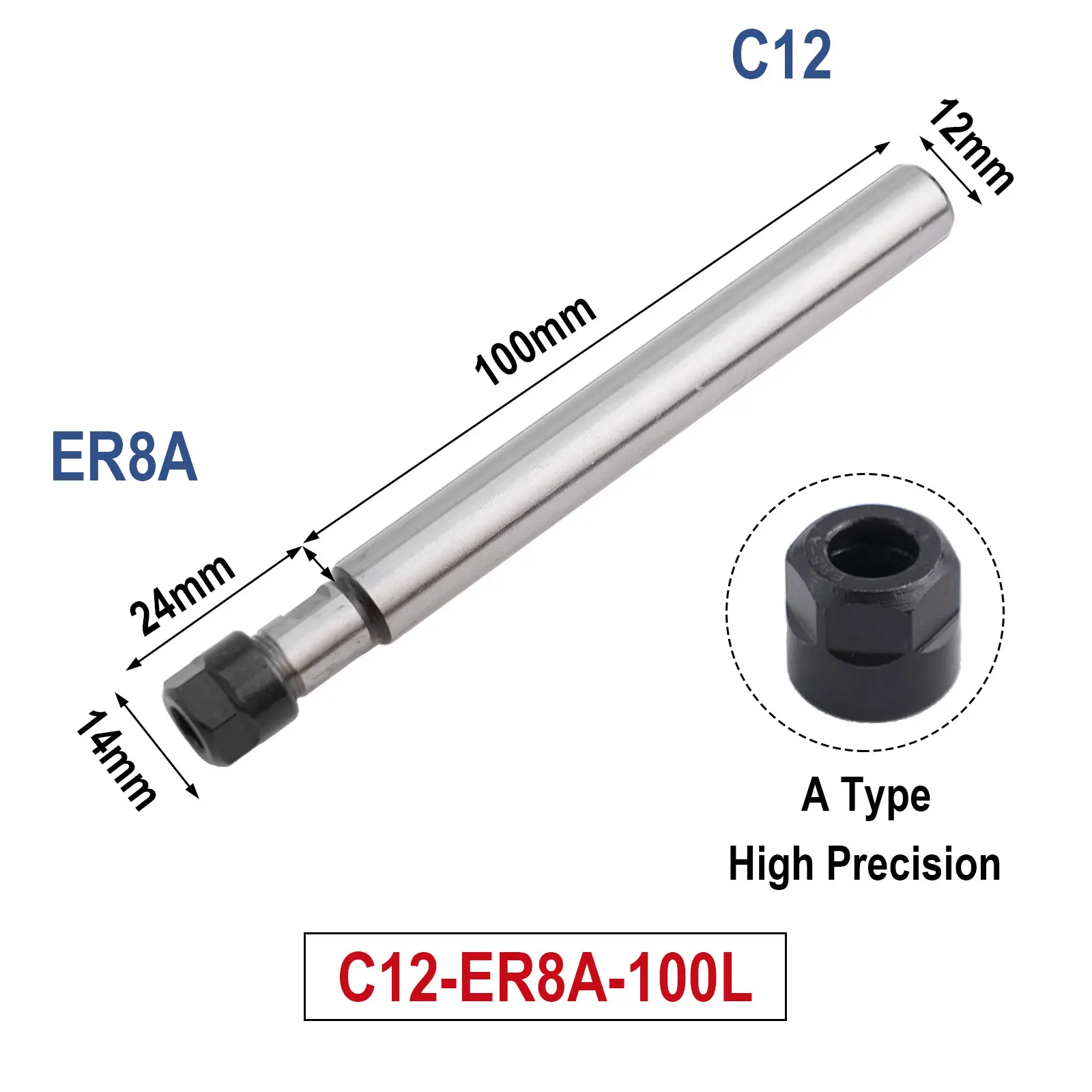 C-8-10-12-16-20-25-mm ER-8-11-16-20-A Straight Shank Extension Mini Collet Chuck C-type Straight Handle Extended Mini Chucks