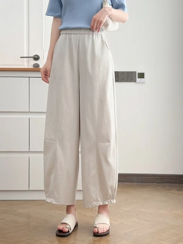 High Waist Comfortable Wide Leg Pants Women's Nine Points Loose All-Match Large Size Casual Pants Simple Pure Color Knife Edg...