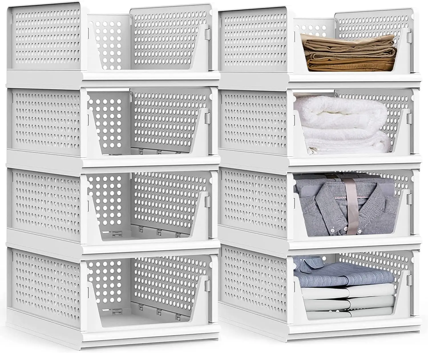 

Stackable Storage Bins,8 Pack Foldable Plastic Wardrobe Clothes Organizer Drawer Shelf Storage Basket Container Plastic Drawer