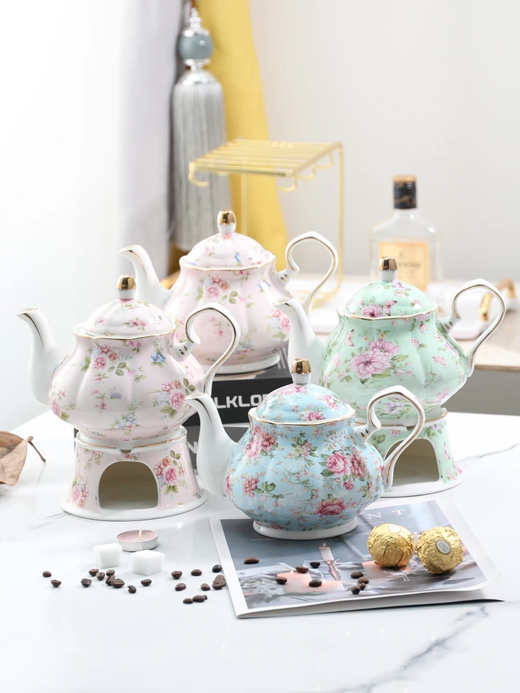 

European ceramic coffee pot Italian hand brewing teapot cold kettle milk tea black tea flower teapot heating base