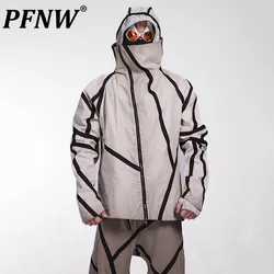 PFNW Colorblock Embossed Rubberized Dirty Wash Old Deconstructed Asymmetrical Three-dimensional Cut Hooded  Men's Jacket Coat