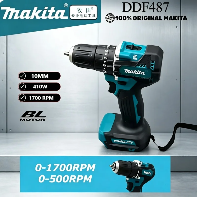 Original Makita DDF487 18V Rechargeable Cordless Brushless Drill Driver Multi-Speed Hand Tool Fits Makita 18V Battery Series