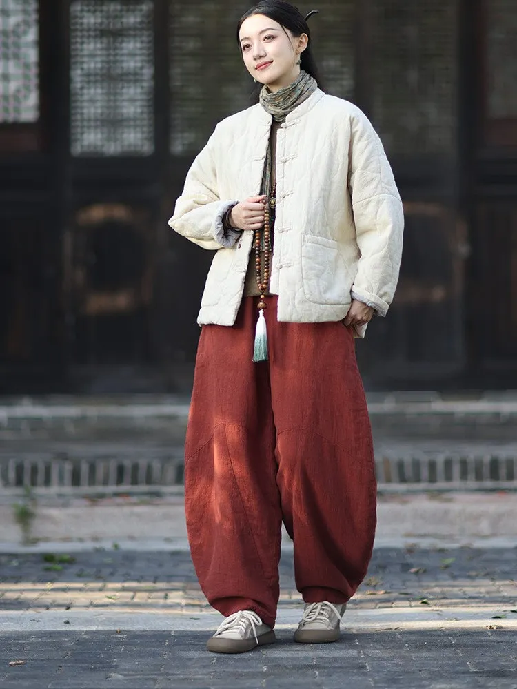 

Thiened Cotton Trousers Winter Outerwear Original Design Cold Proof Wear Resistant Hemp Filled Warm Inner Women's Pants