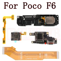 USB Charging Port Board For Xiaomi Poco F6 Bottom Earpiece Loudspeaker Ringer Buzzer Power Volume Motherboard Flex Cable