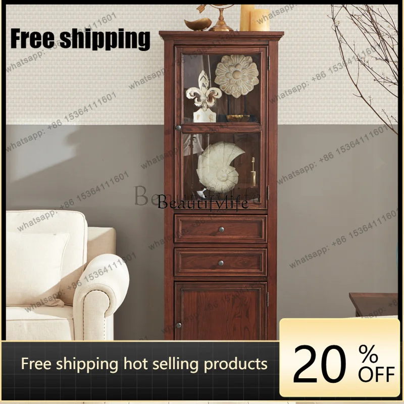 Factory Direct Red Oak American Tempered Glass Door Pure Solid Wood Display Cabinet