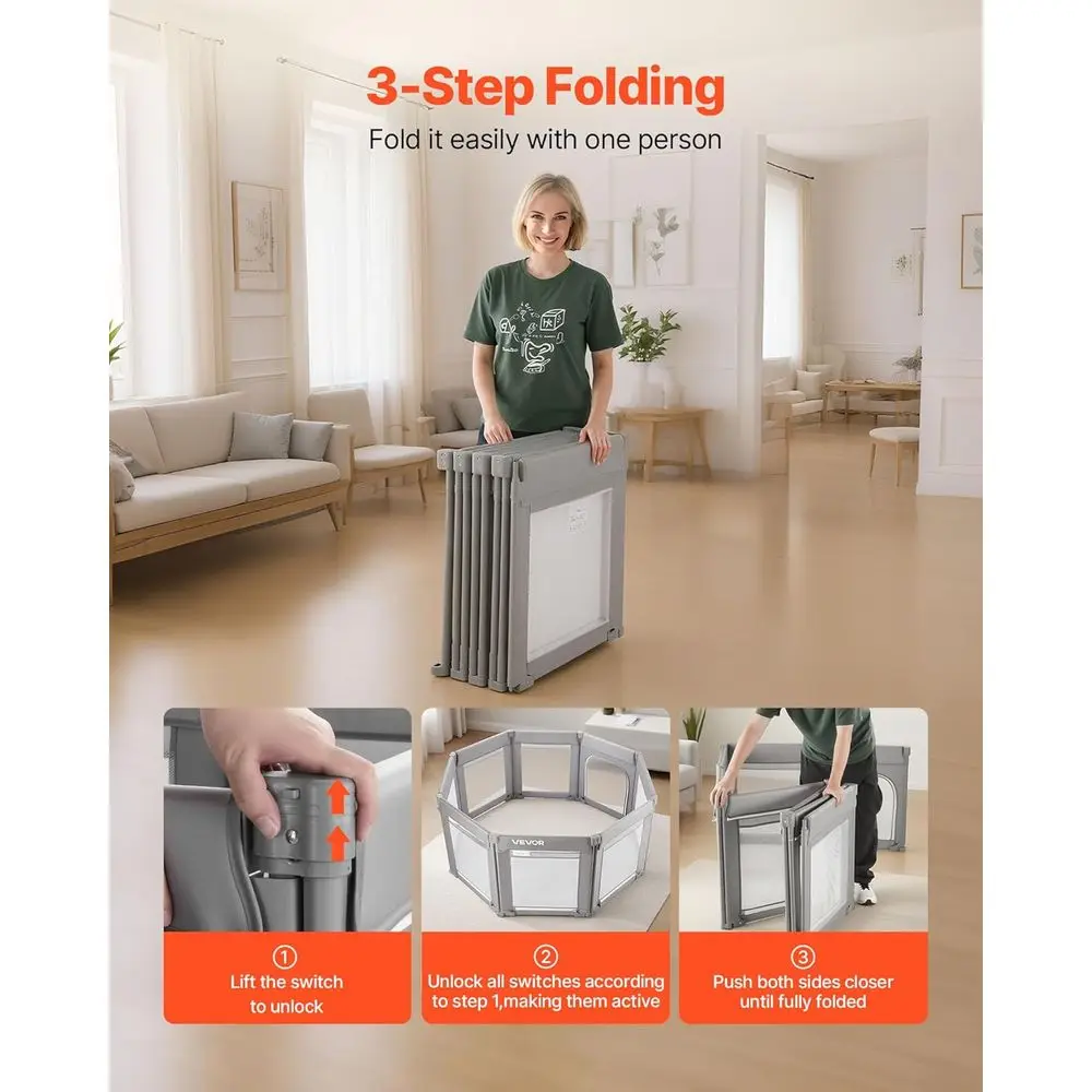 روضة أطفال كبيرة جدًا قابلة للطي للأطفال الصغار: 78.7 × 70.1 مركز أنشطة أمان مع باب بسحاب وشبكة، هدية مثالية للاستخدام الداخلي/الخارجي