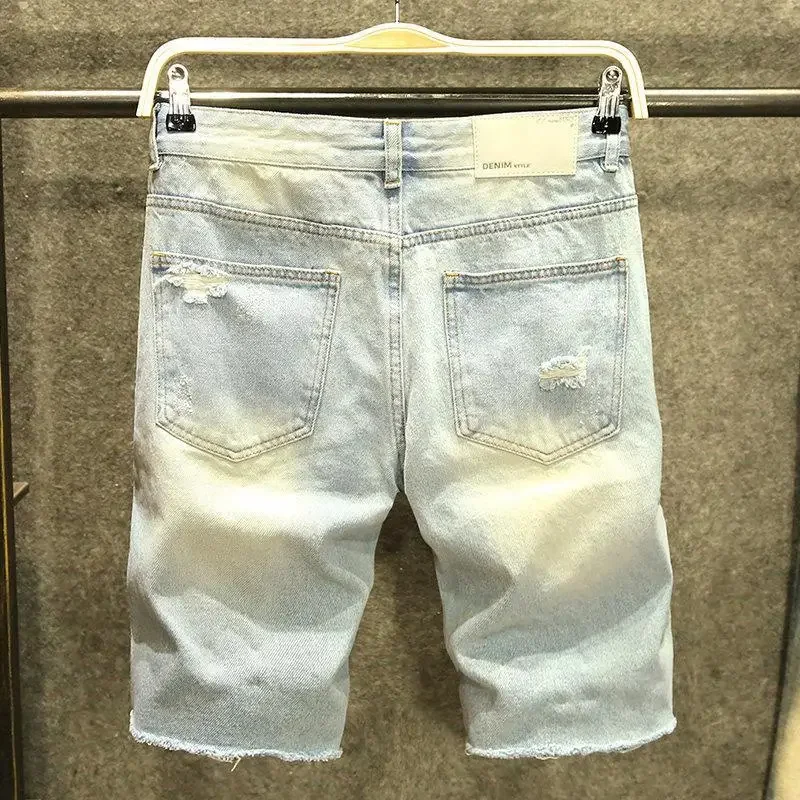 

Bermuda Men's Short Jeans Pants Ripped Half Long with Pockets Wide Baggy Male Denim Shorts Loose Trend 2025 Buttons Harajuku Xl
