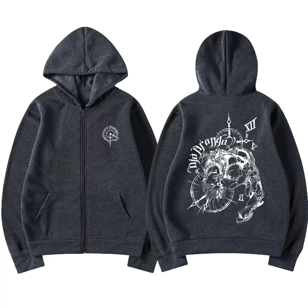 Anime JoJo's Bizarre Adventure Zipper Hoodie Drop Dio Over Heaven Print Zip Up Jacke Männer Frauen Casual Vintage Zip Up Sweatshirt – Detail 4