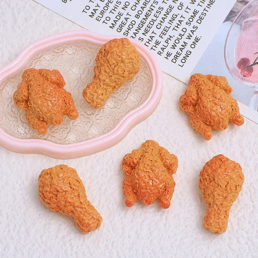 10PCS Shiny Fried Chicken Series Miniature Flat Back Resin Cabochons For Hairpin Scrapbooking DIY Home Decor Craft Accessories