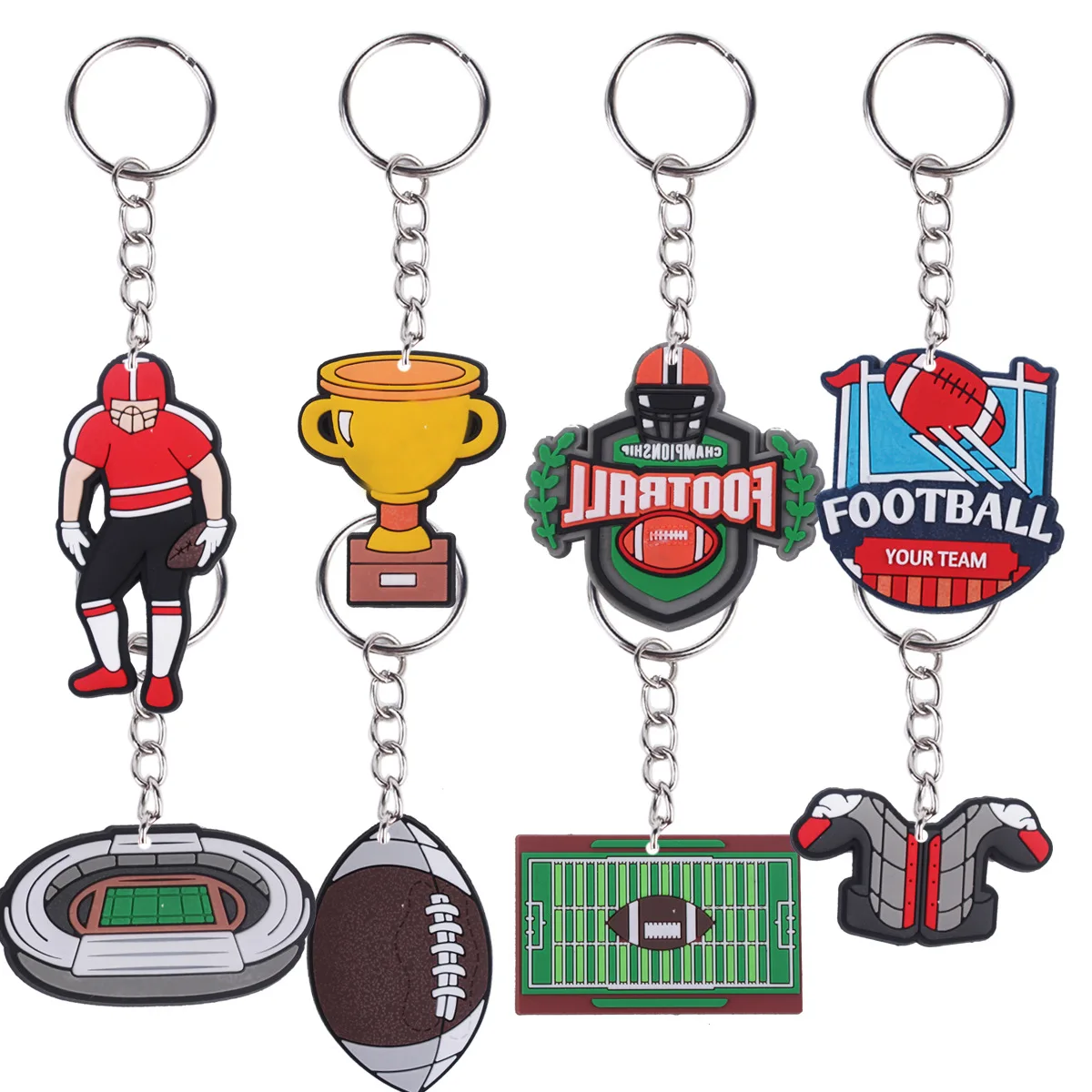 8/24/40/80pcs Rugby American Football Theme Keychains Bag Hanging Decor Kids Soccer Sports Birthday Party Decor Supplies Gifts