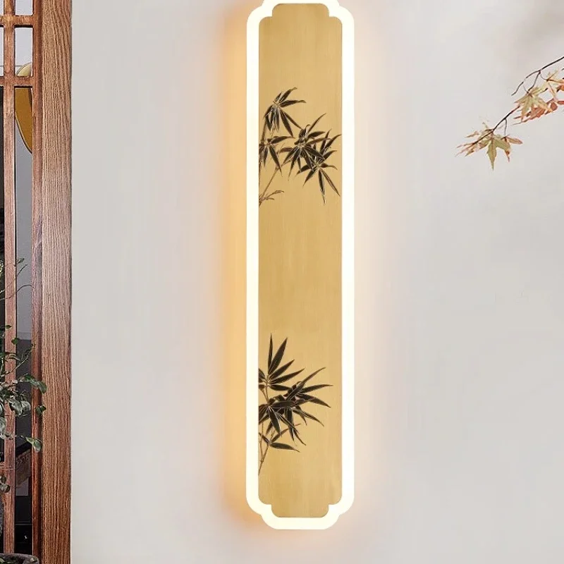 New Chinese wall lamp, all-copper carved Chinese style living room background wall lamp, bedroom bedside Zhongshan lamp