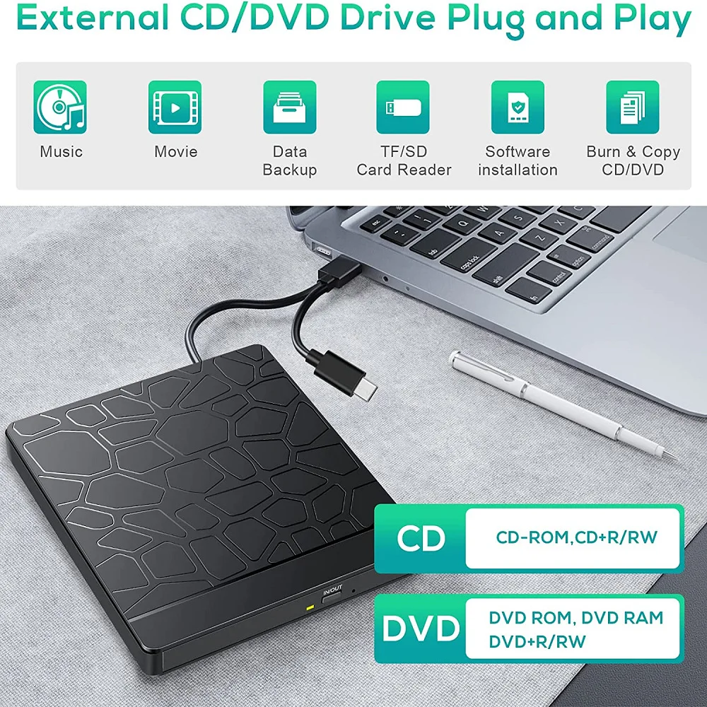 USB External Multi Functional Hub Optical Drive DVD Recorder CD-R Writer Burner Card Reader For Computer Micro SD TF USB Disk