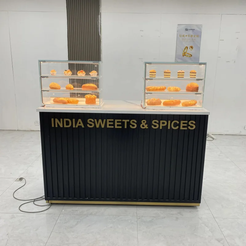 Customize.Transparent Tempered Glass LED Bakery Cabinet Hong Zhan Bread Showcase High-Definition Display Counter Cake Food