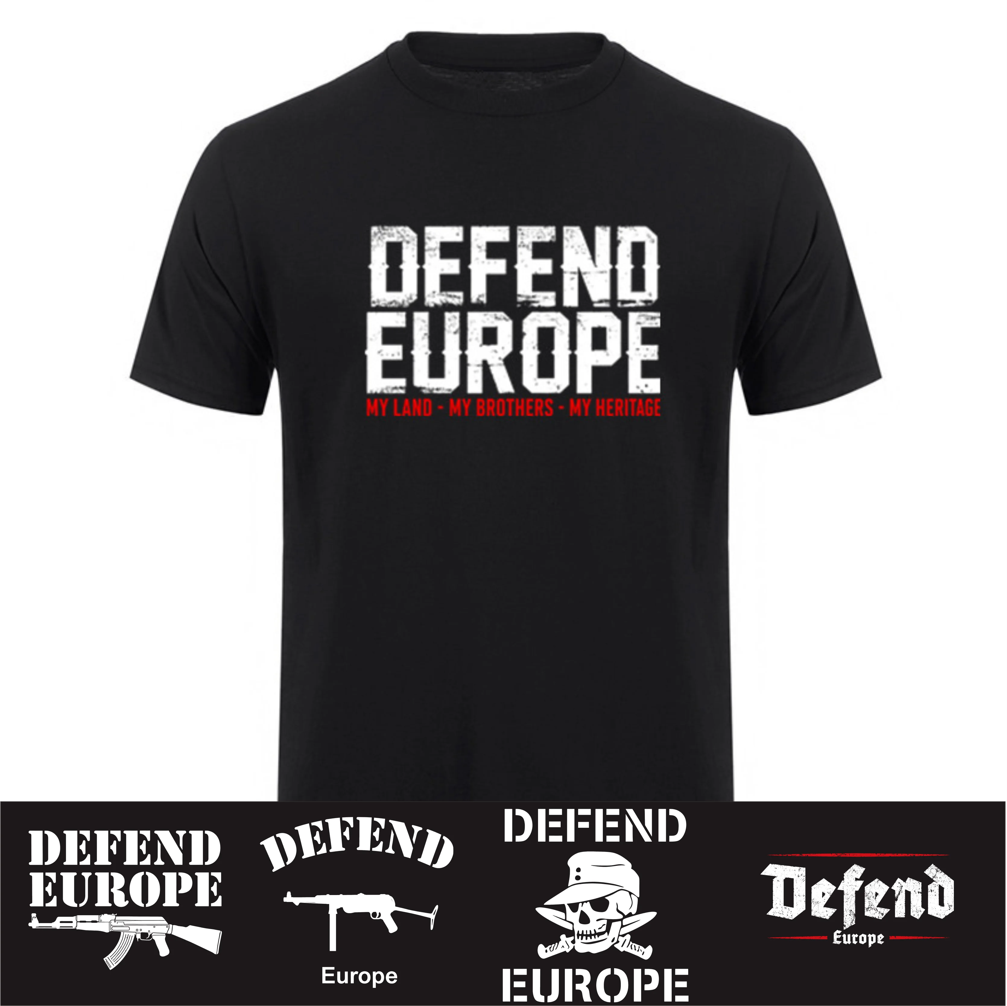 Defend Europe T Shirts Cool Design Unisex Short Sleeve Cotton Streetwear Tops T-Shirt HJ-091